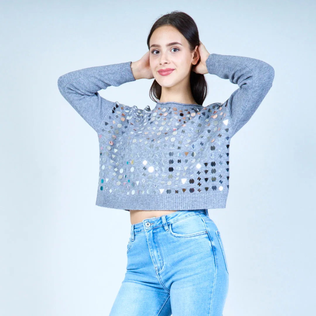 Geometric sequin embellished sweater wholesale