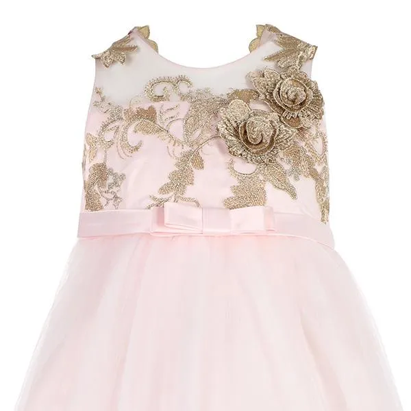 GIRLS EMBROIDERED HIGH-LOW PARTY DRESS - PINK