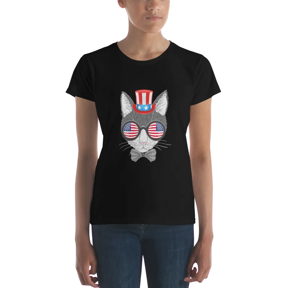 Gray Cat With Hat & Double Sunnies Women's Tee