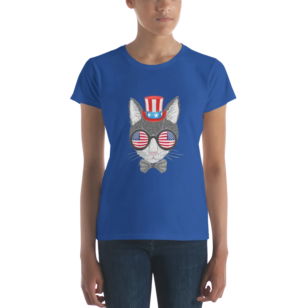 Gray Cat With Hat & Double Sunnies Women's Tee