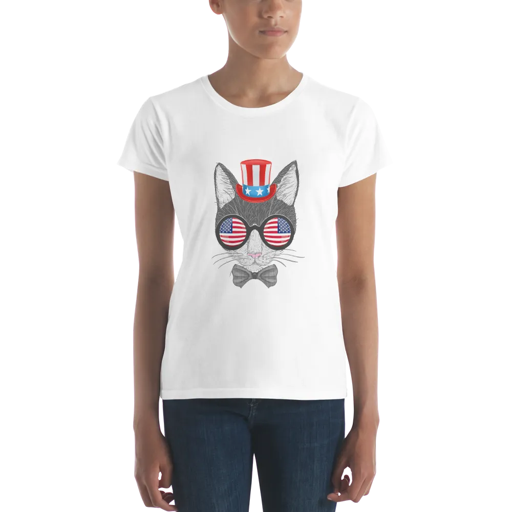 Gray Cat With Hat & Double Sunnies Women's Tee