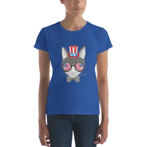 Gray Cat With Hat & Double Sunnies Women's Tee