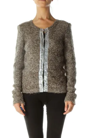 Gray Mohair Sequin Detail Cardigan