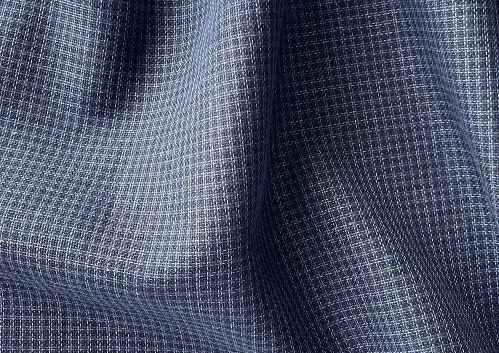 High-End Mid-Weight Indigo & Black Micro-Check Linen (Made in Italy)