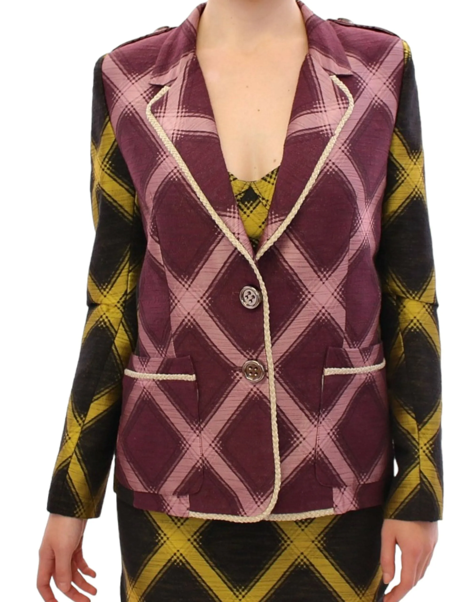 House of Holland Chic Purple Checkered Jacket Blazer