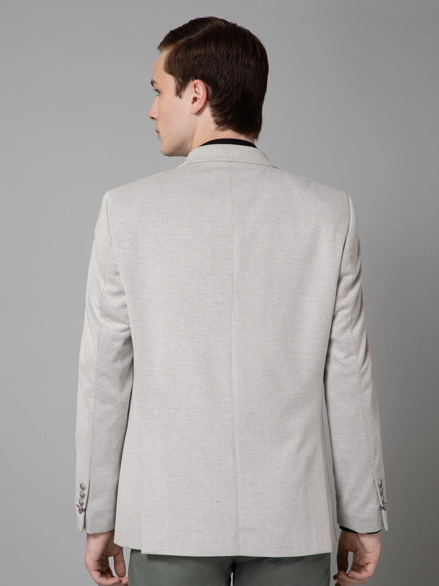 Ivory Self Design Full Sleeves Casual Blazer For Men