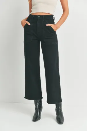 Just Black Denim | Black Cargo Pocket Wide Leg Jean