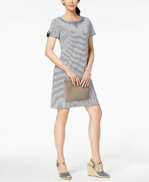 Karen Scott Cotton Striped Button-Accent Dress, Size PP