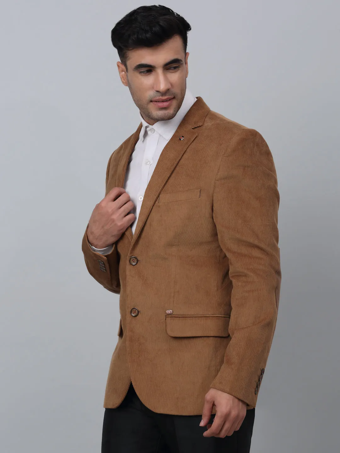 Khaki Solid Full Sleeves Formal Blazer For Men