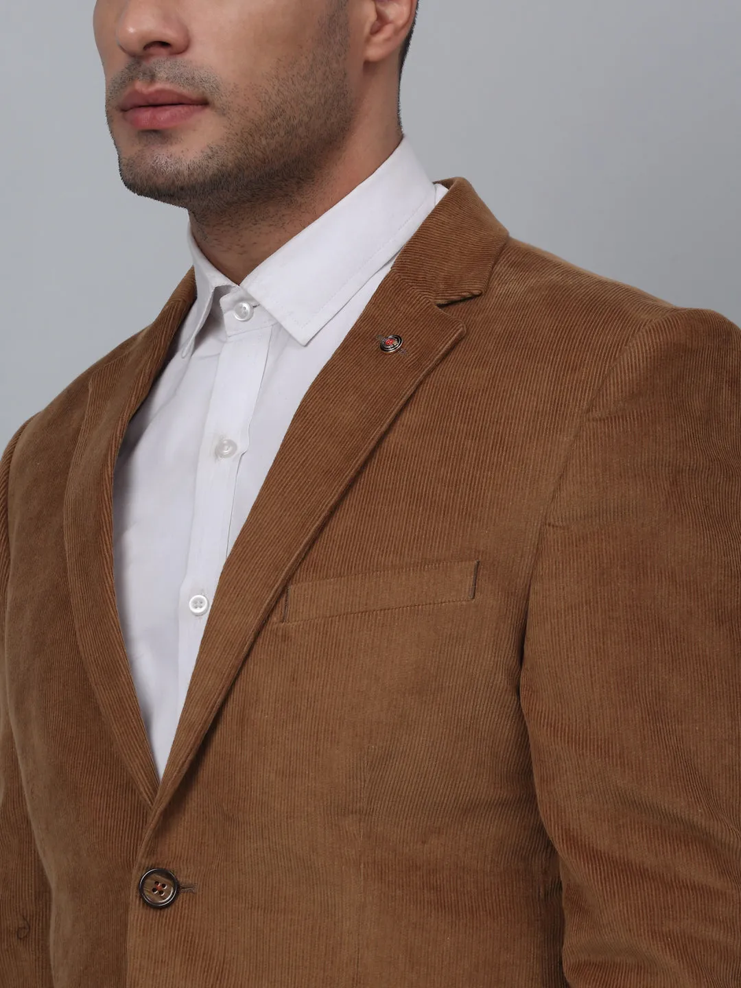 Khaki Solid Full Sleeves Formal Blazer For Men