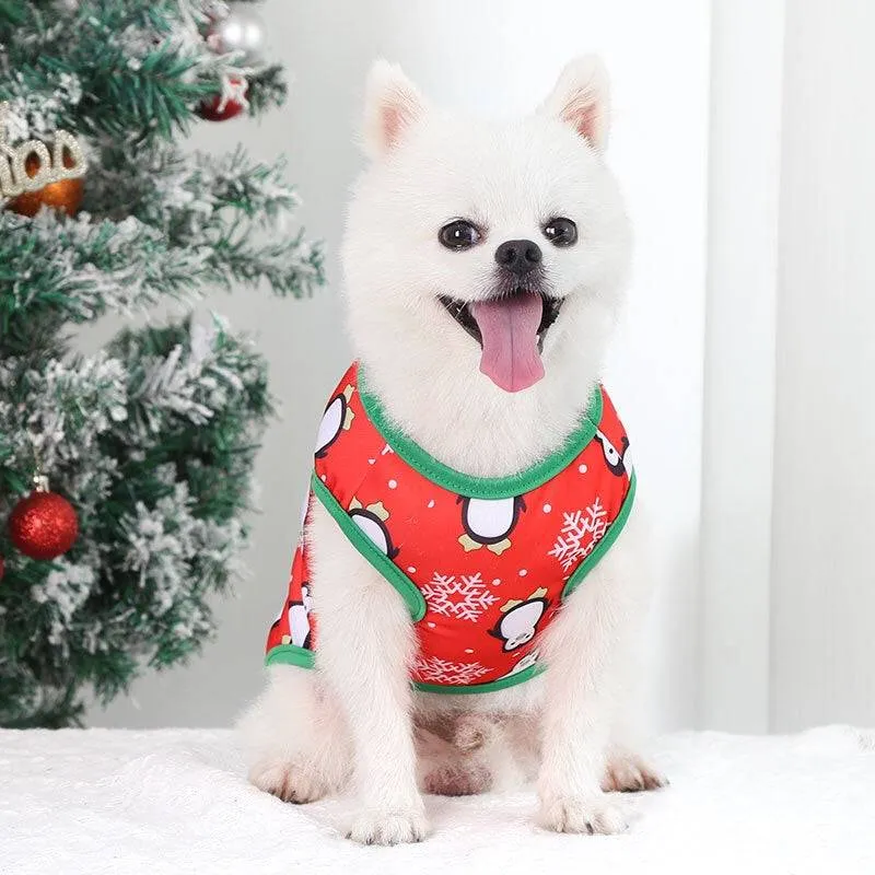 KUTKUT Christmas Style Pet Dog Shirt | Vest Sleeveless Snowflakes Printed Soft Texture T- Shirt for Yorkie, Maltese, Shih Tzu etc.