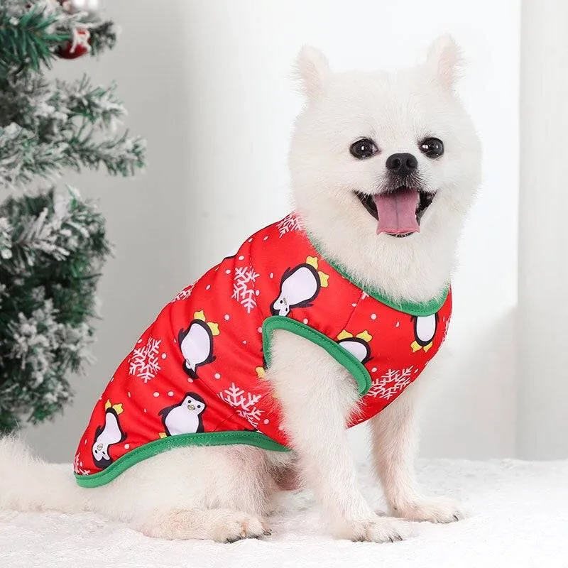 KUTKUT Christmas Style Pet Dog Shirt | Vest Sleeveless Snowflakes Printed Soft Texture T- Shirt for Yorkie, Maltese, Shih Tzu etc.