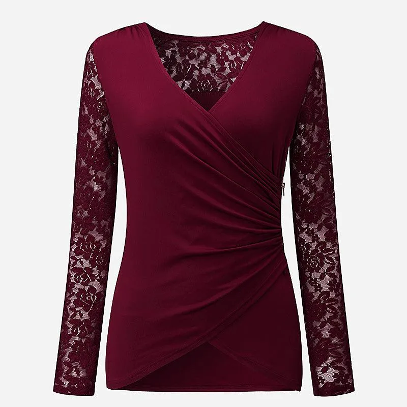 LACE SLEEVES FITTED WRAP TOP