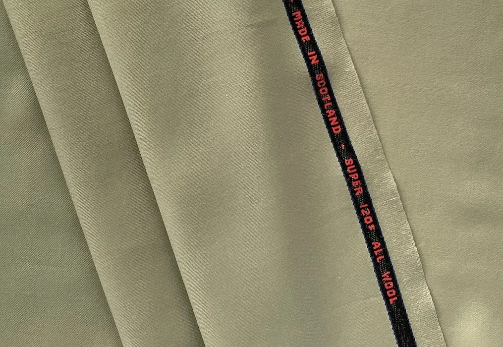 Lighter-Weight Cool Khaki Selvedged Super 120s Wool Suiting  (Made in Scotland)