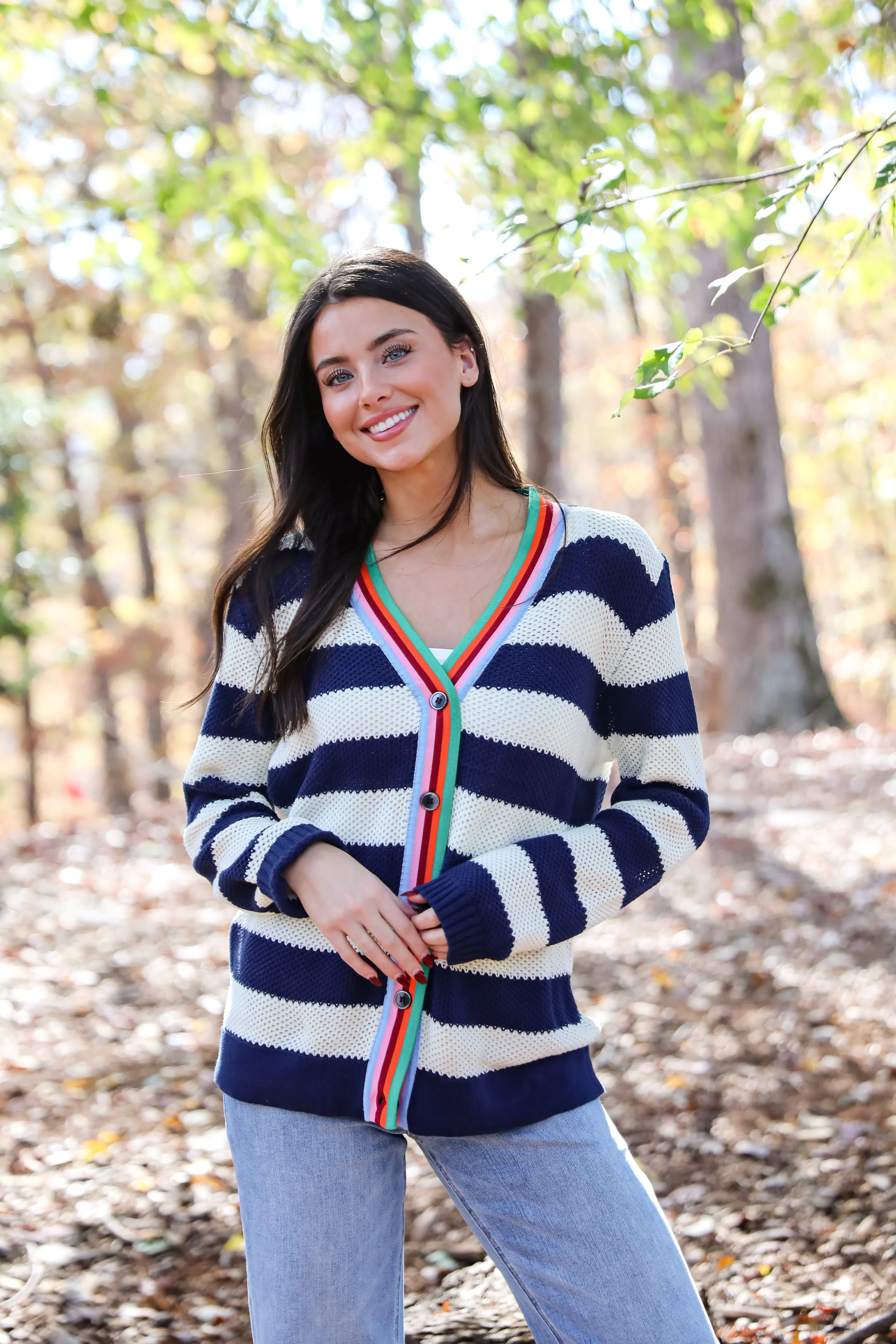 Limitless Radiance Navy Striped Sweater Cardigan