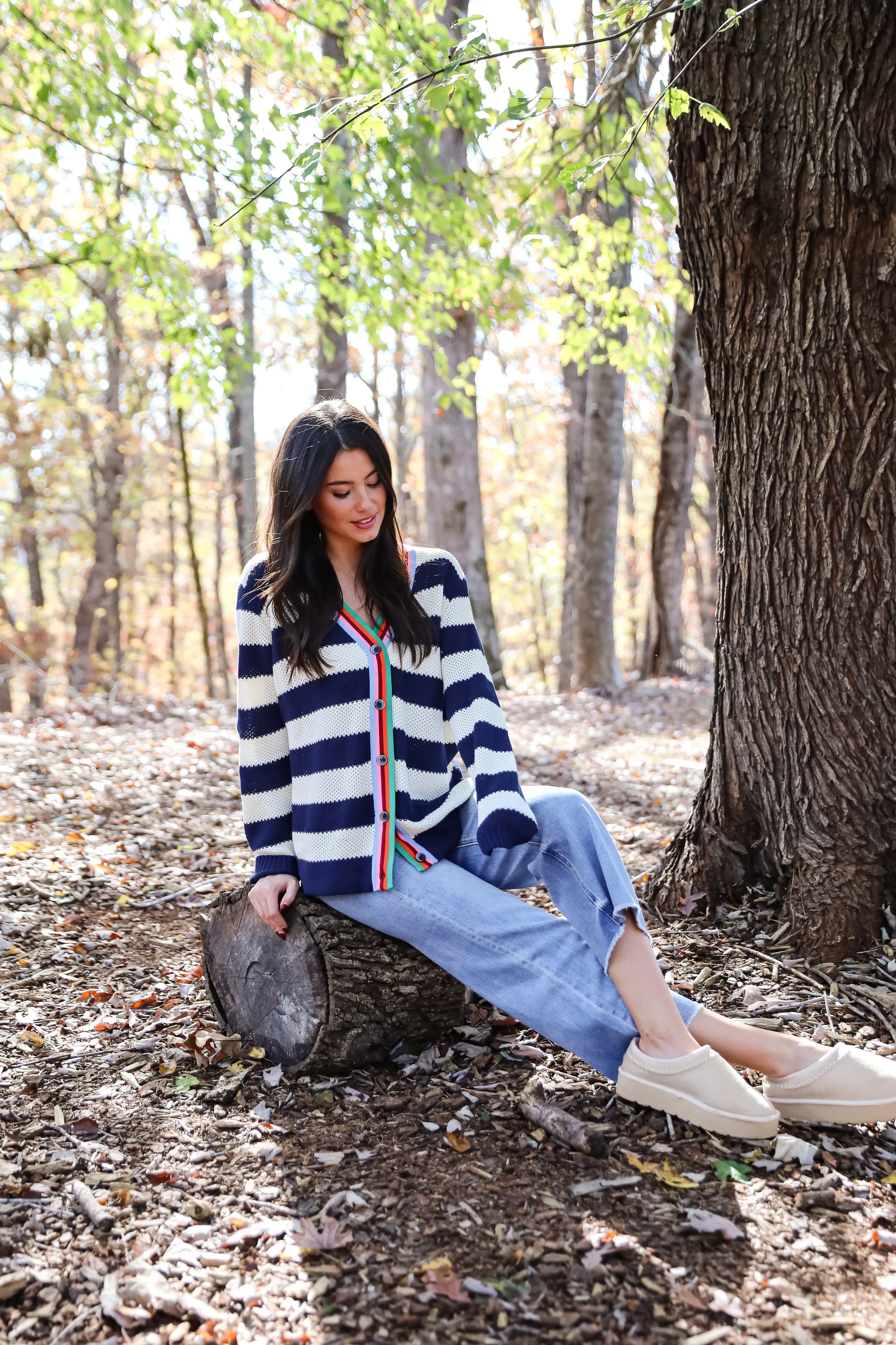 Limitless Radiance Navy Striped Sweater Cardigan