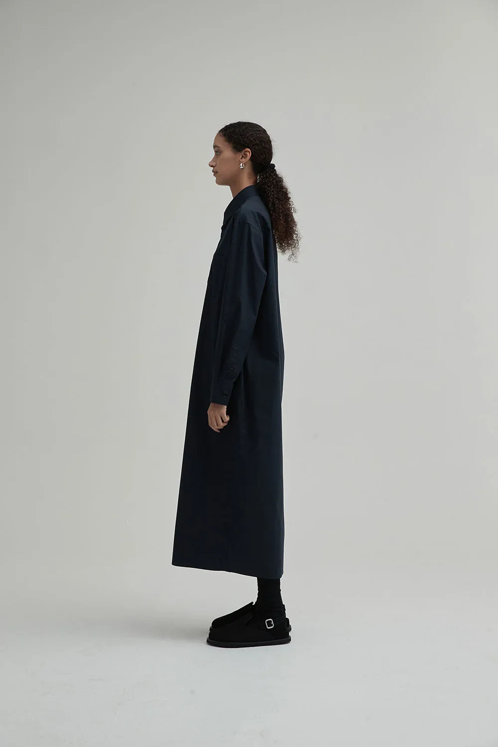 LONG-SLEEVE PETER SHIRT DRESS (DARK NAVY)