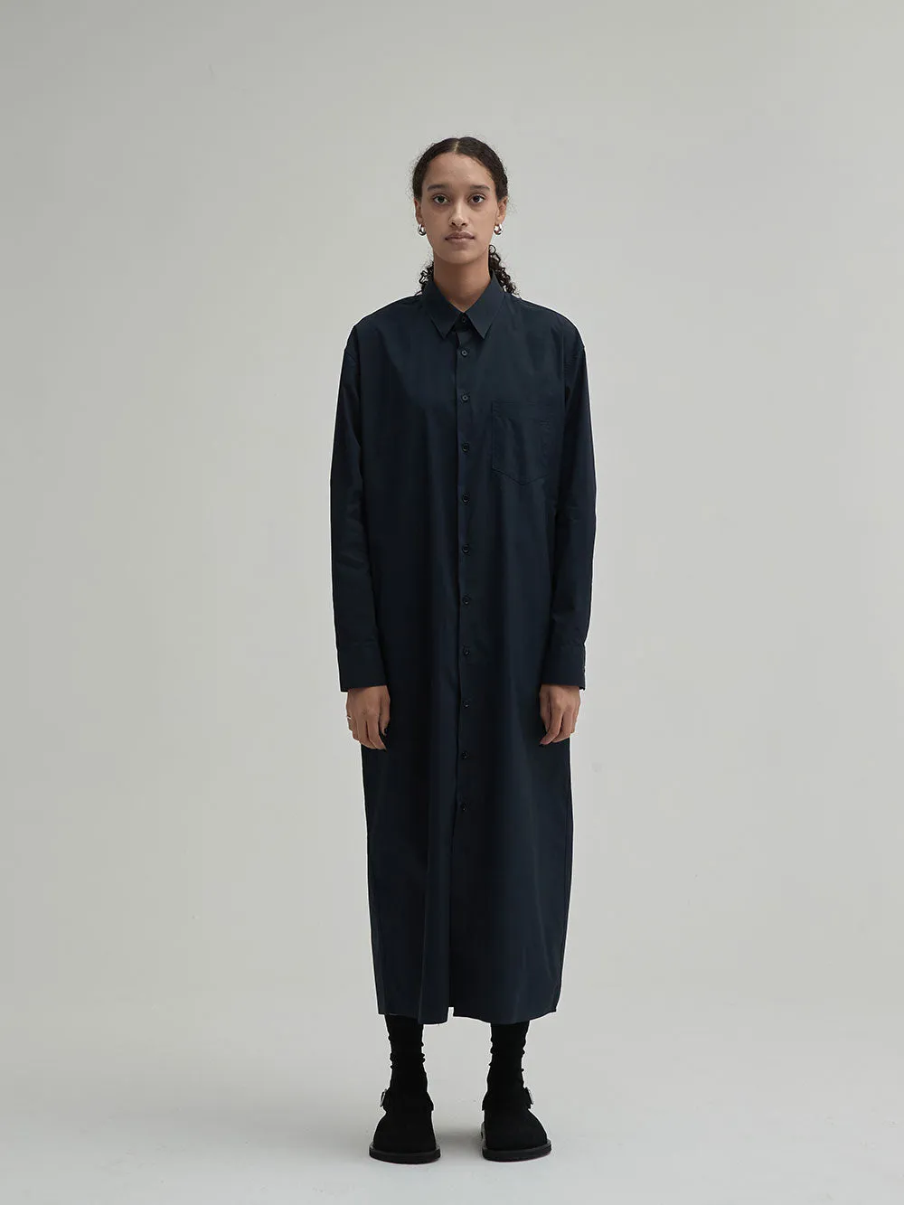 LONG-SLEEVE PETER SHIRT DRESS (DARK NAVY)