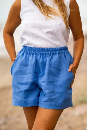 Loose Linen Shorts ASHLEY In Blue