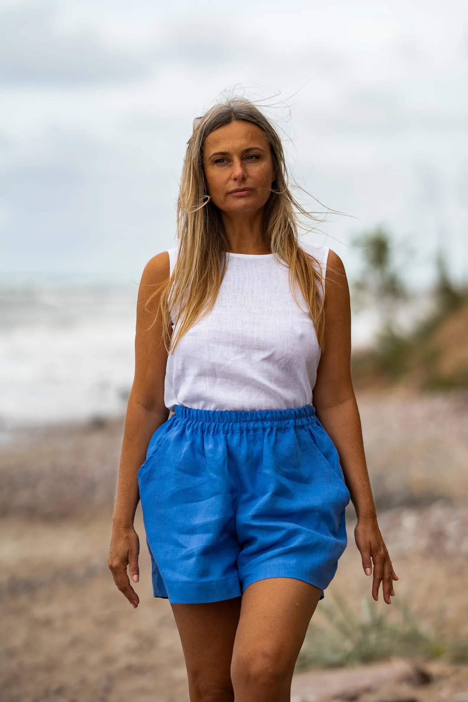 Loose Linen Shorts ASHLEY In Blue