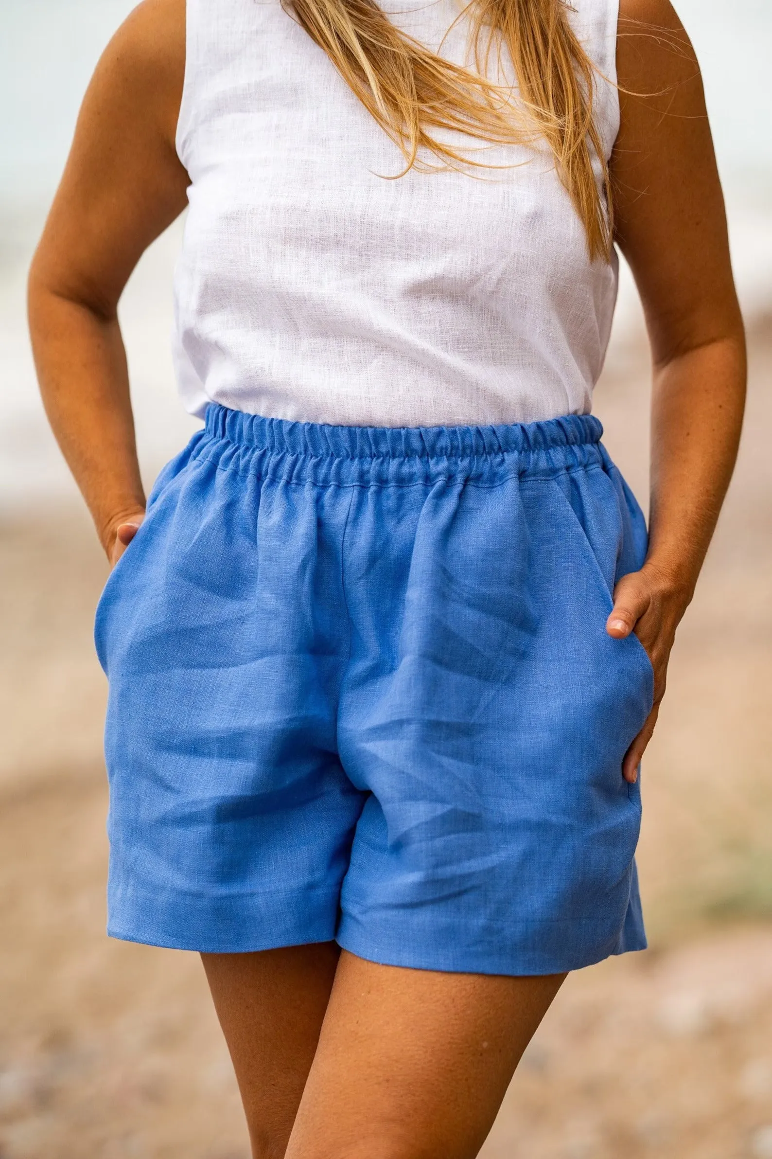 Loose Linen Shorts ASHLEY In Blue