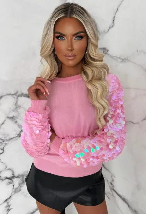 Love You, Need You Pink Sequin Sleeve Knitted Jumper