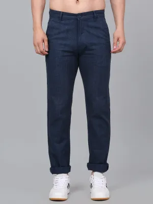 Men's Blue Checkered Non-Pleated Casual Trouser