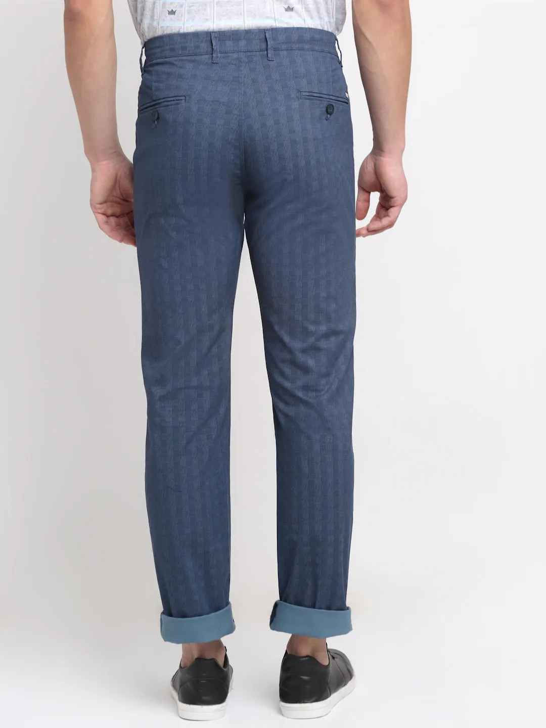 Men's Casual Flat front Blue Checks Trousers