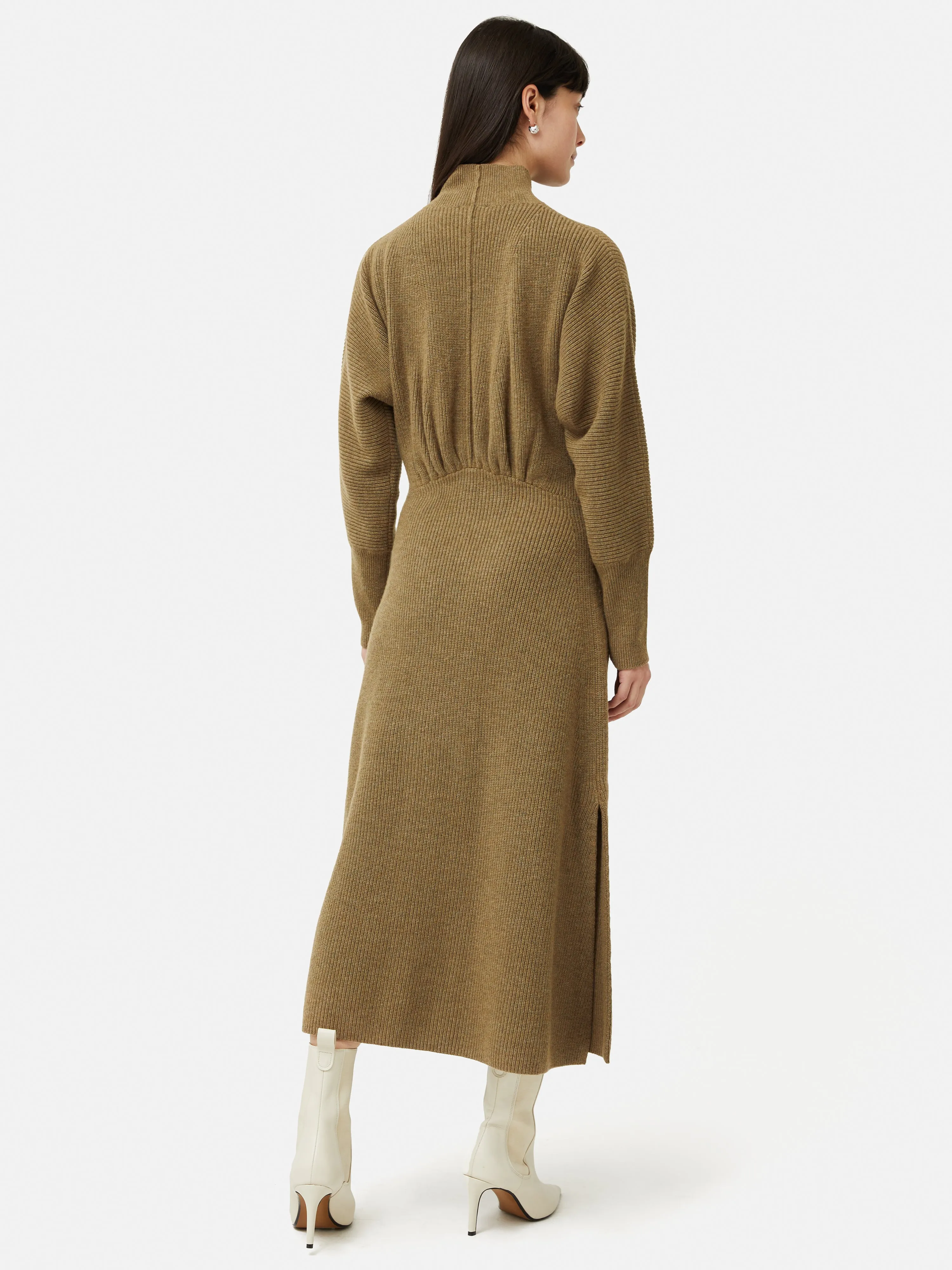 Merino Blend Batwing Dress | Khaki