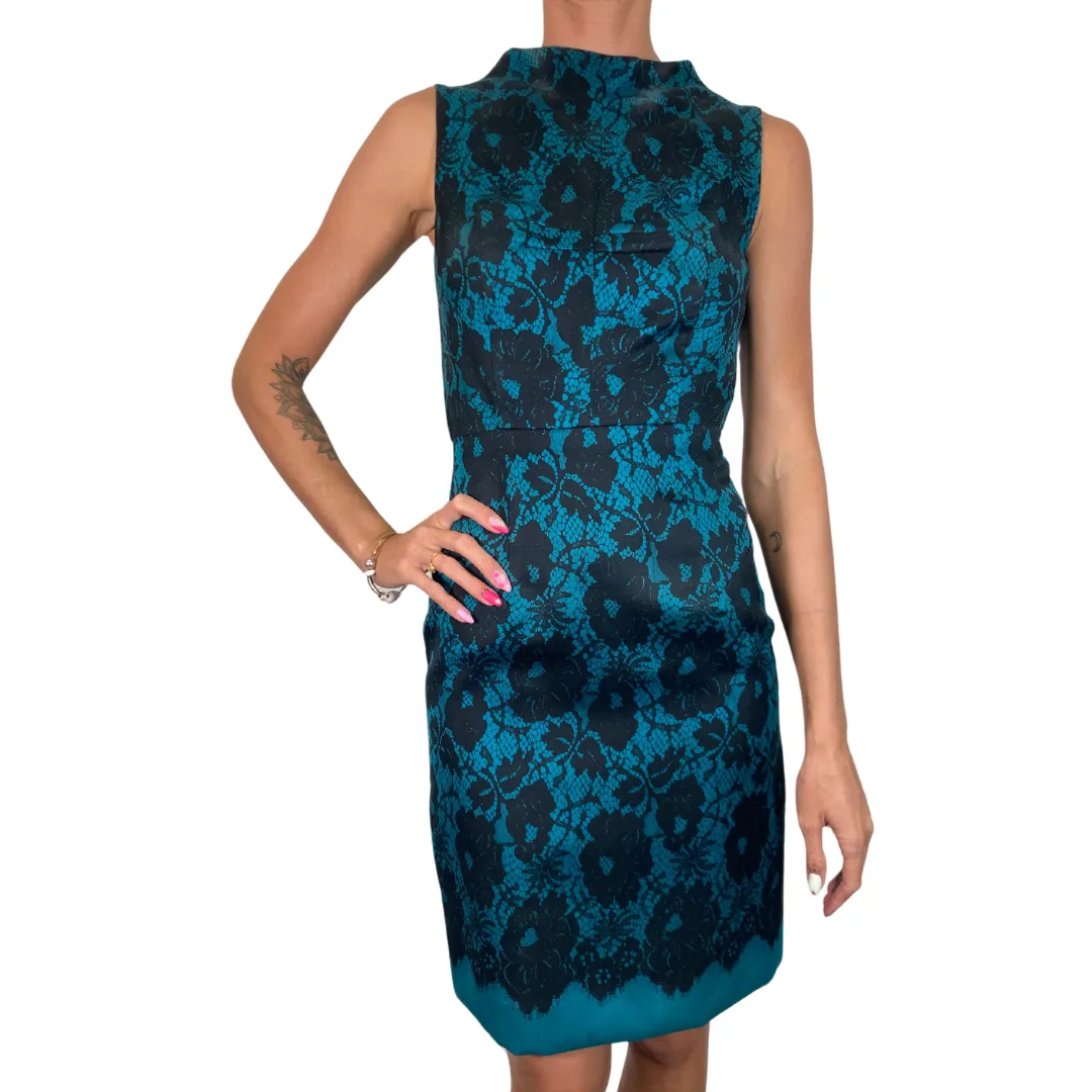 Milly Teal Dress with Black Lace Pattern