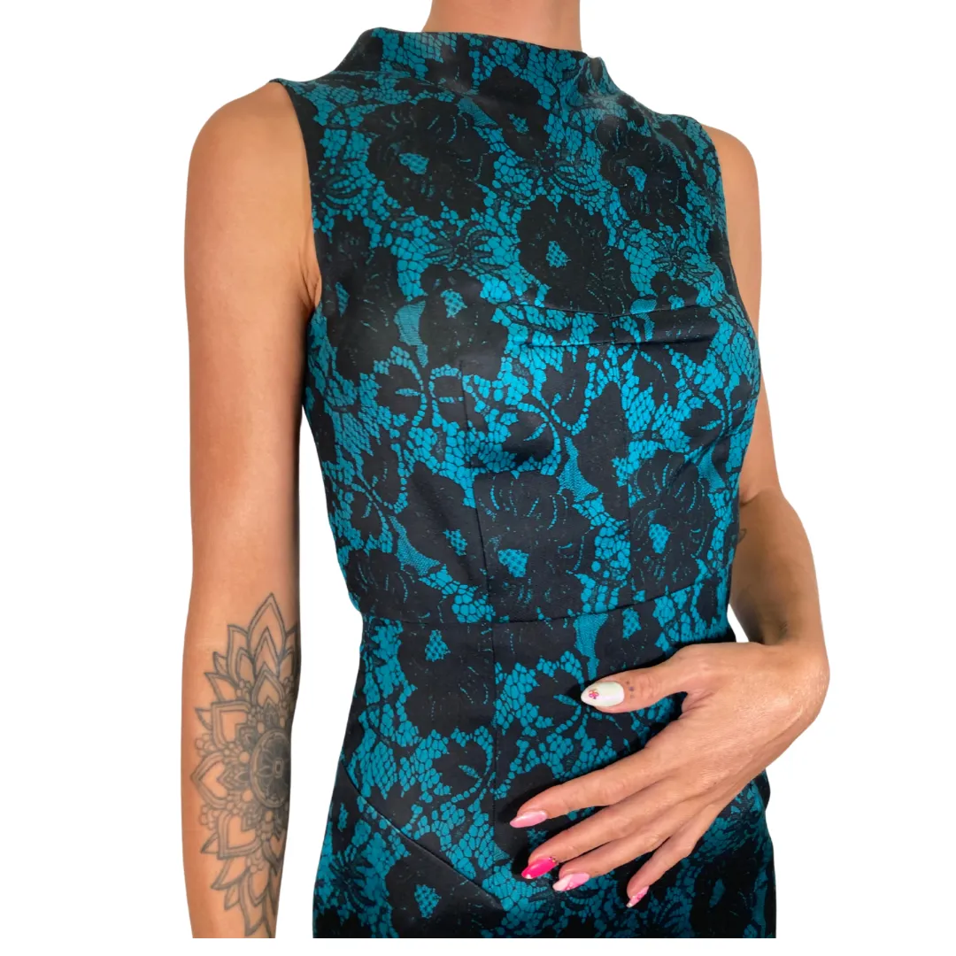 Milly Teal Dress with Black Lace Pattern