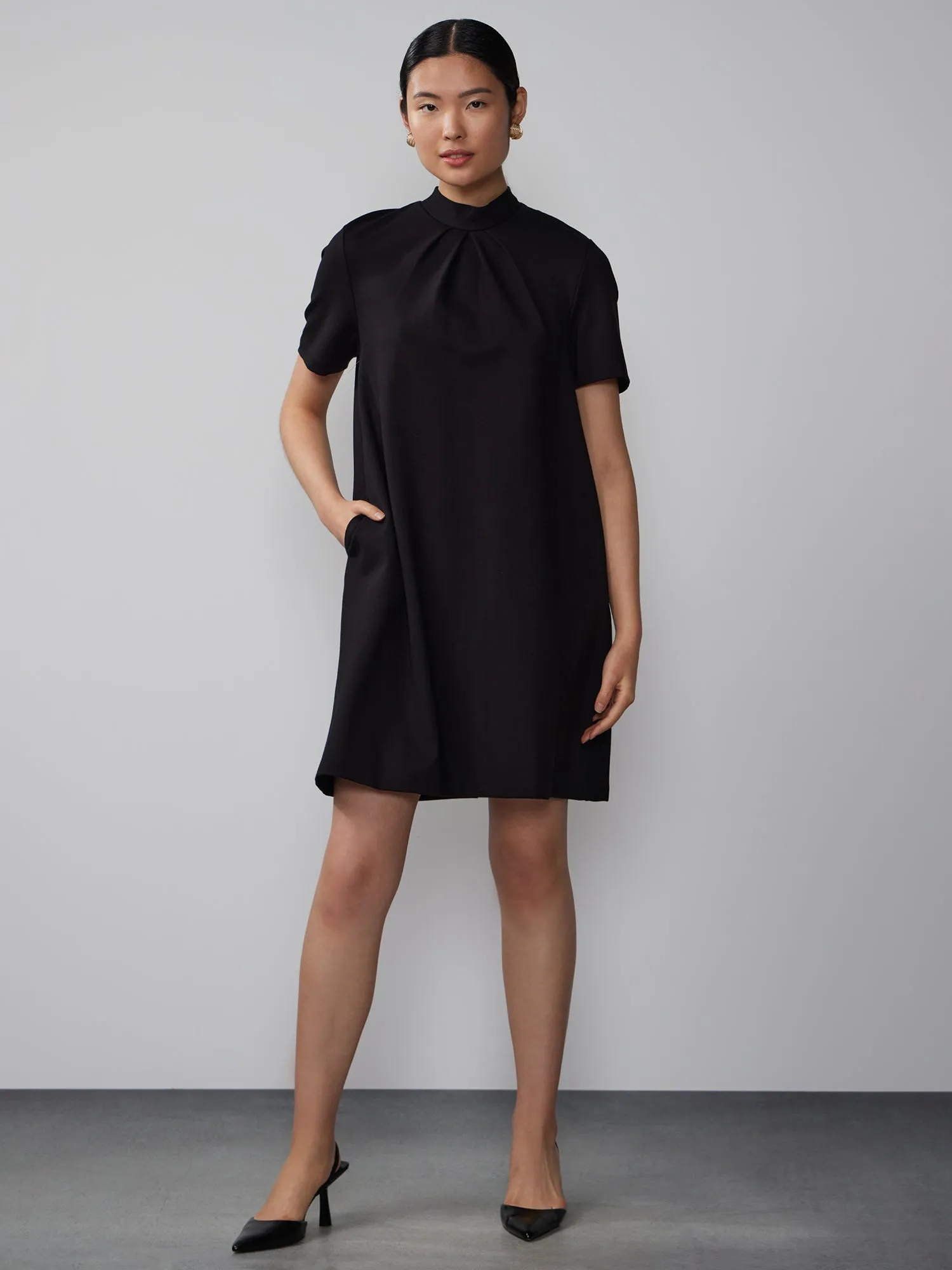 Mock Neck Bow Back Shift Dress