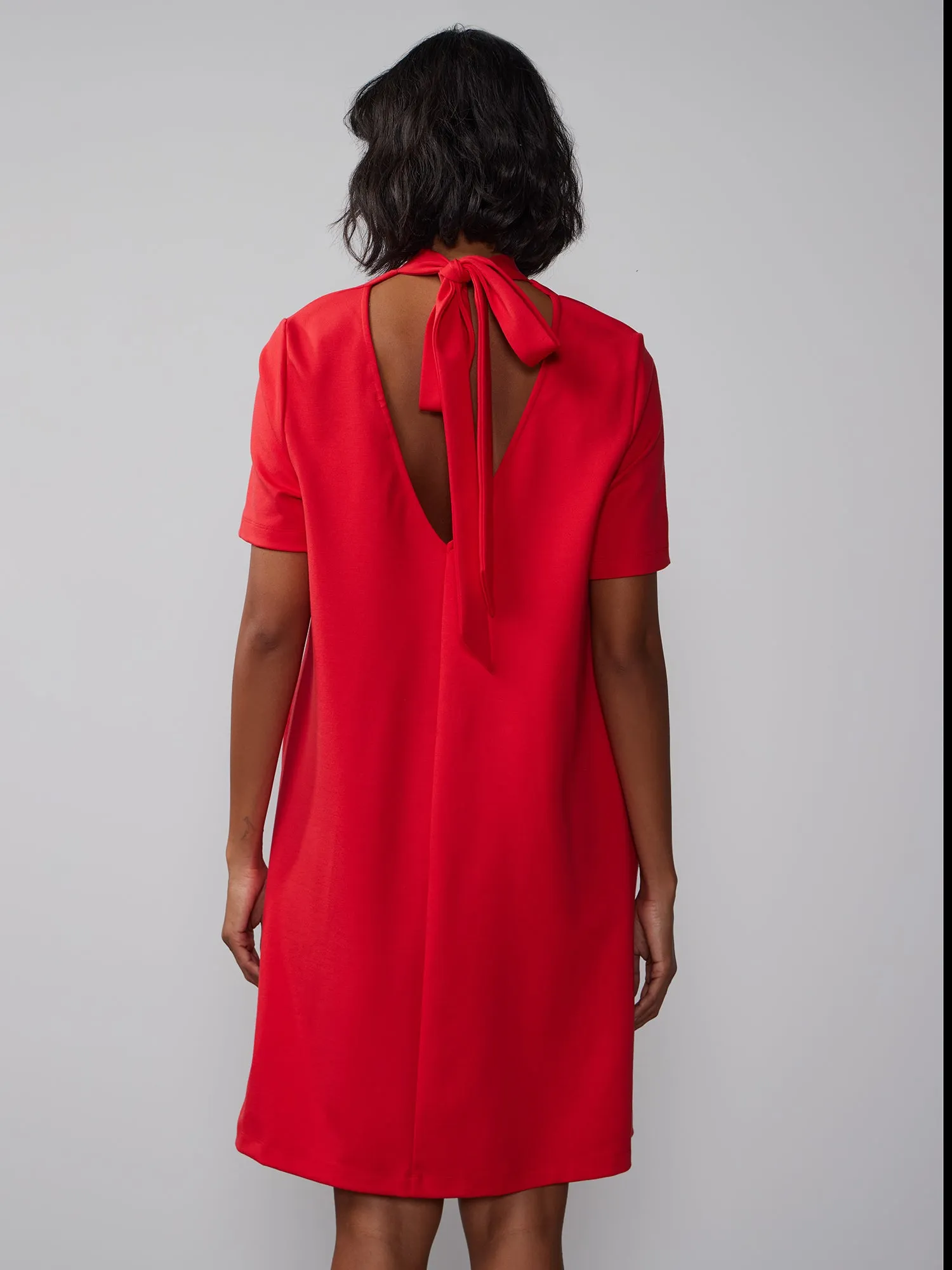 Mock Neck Bow Back Shift Dress