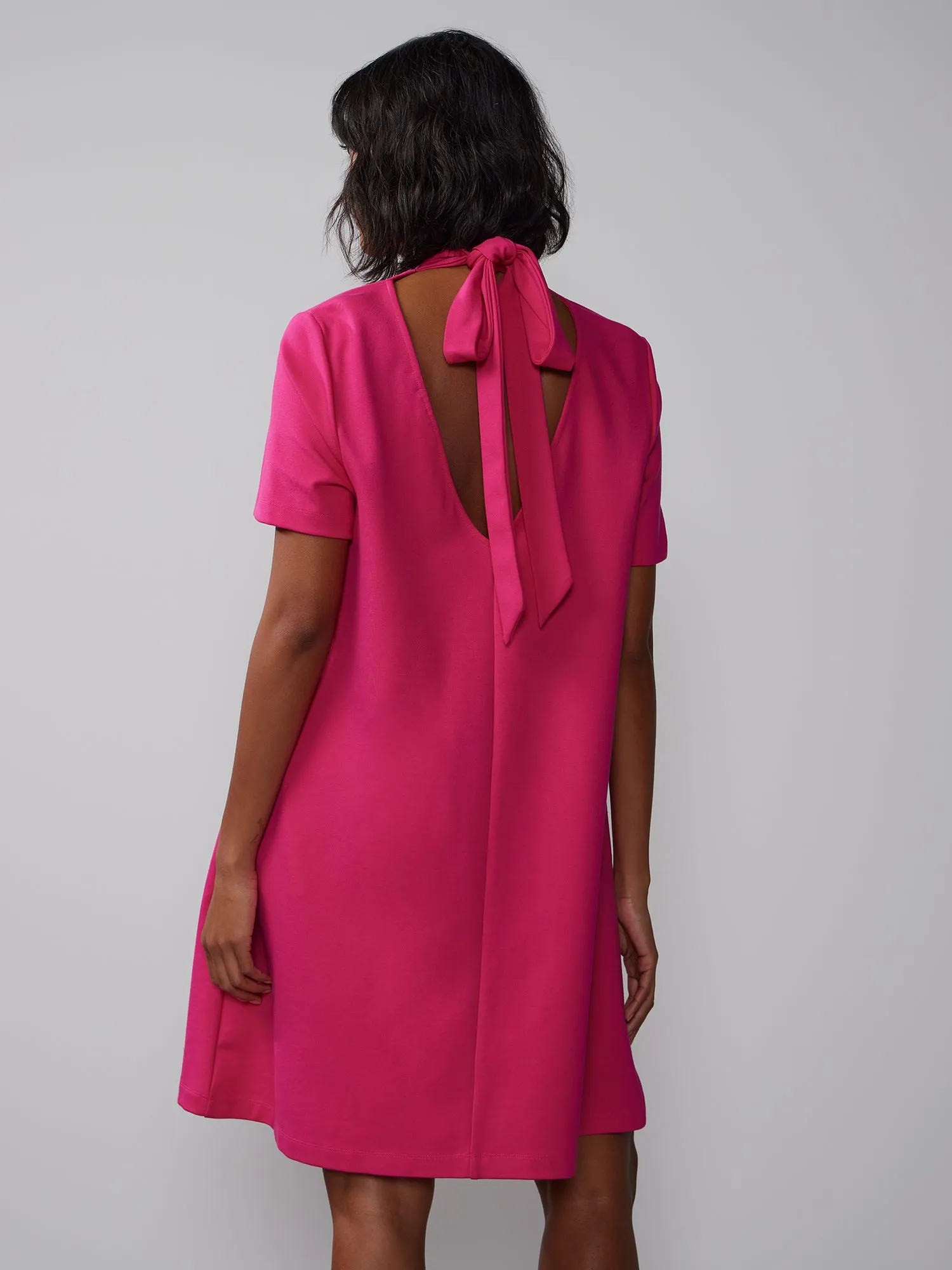 Mock Neck Bow Back Shift Dress