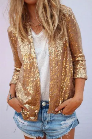 Moxidress Open Front Long Sleeve Sequin Cardigans