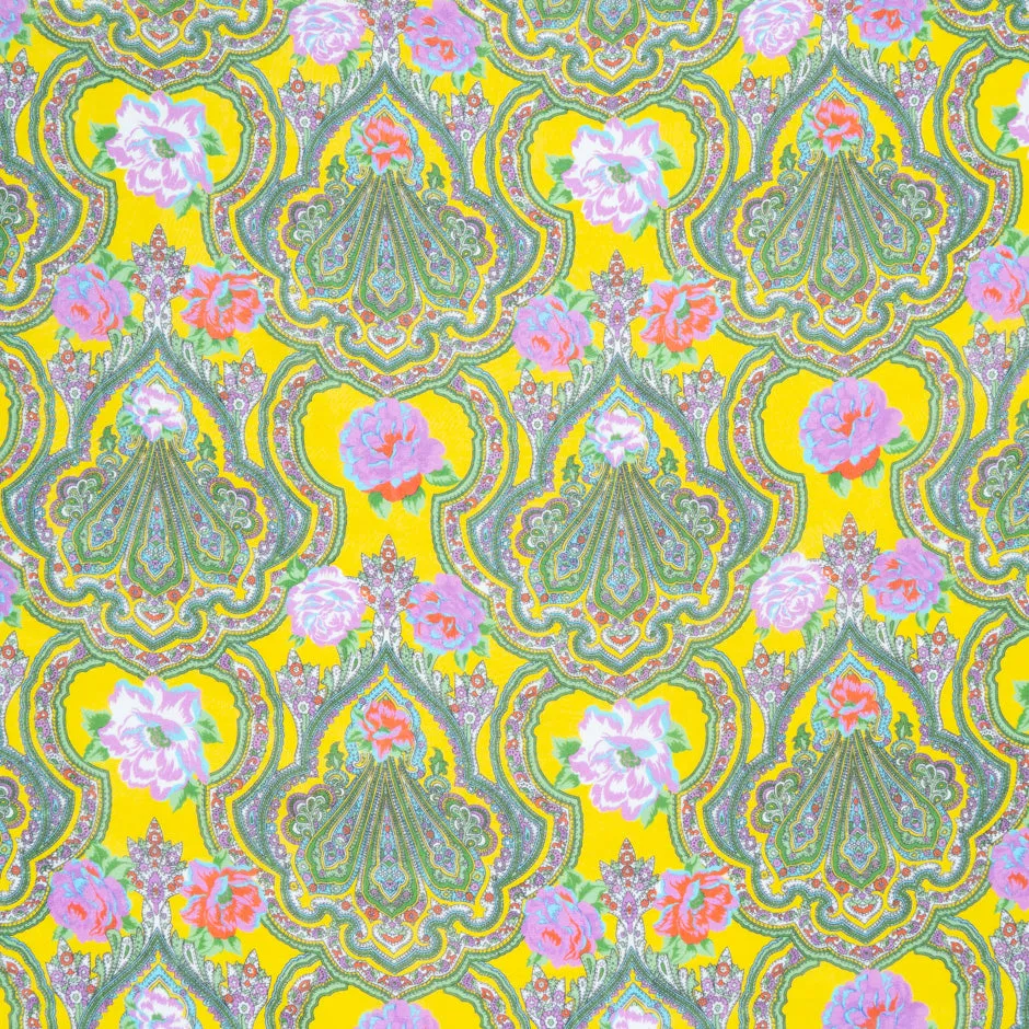 Multi-Coloured Paisley Printed Yellow Silk Georgette