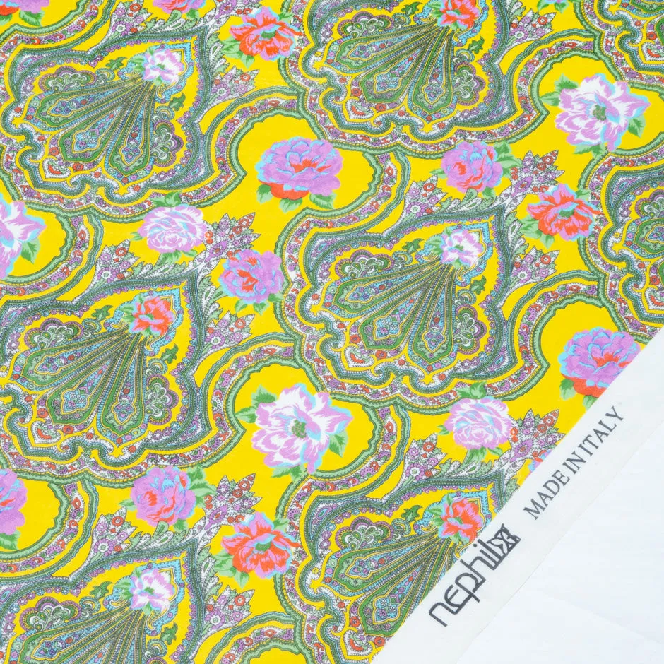 Multi-Coloured Paisley Printed Yellow Silk Georgette