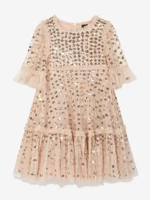 Needle & Thread Girls Raindrop Sequin Dress in Gold