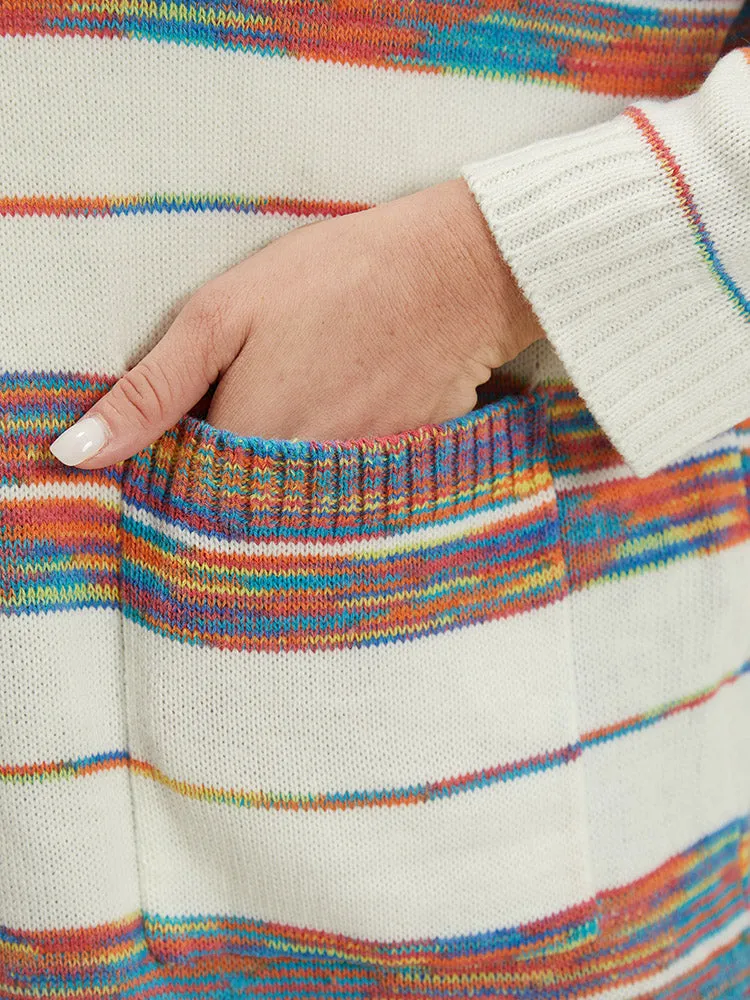 Ombre Patchwork Button Through Patched Pocket Cardigan