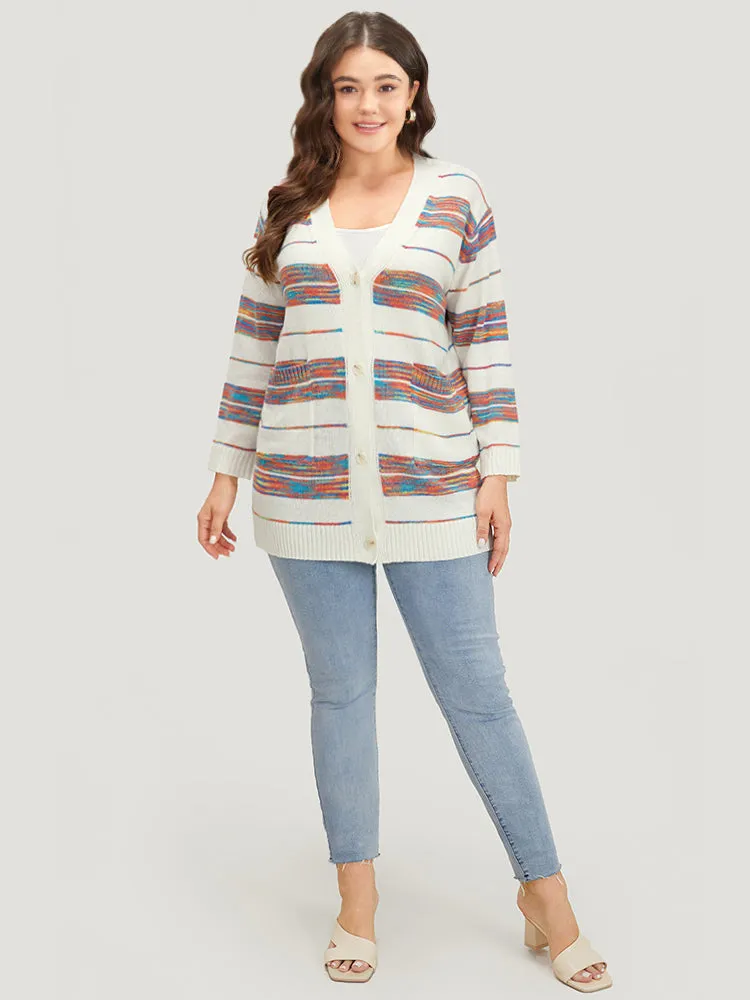 Ombre Patchwork Button Through Patched Pocket Cardigan