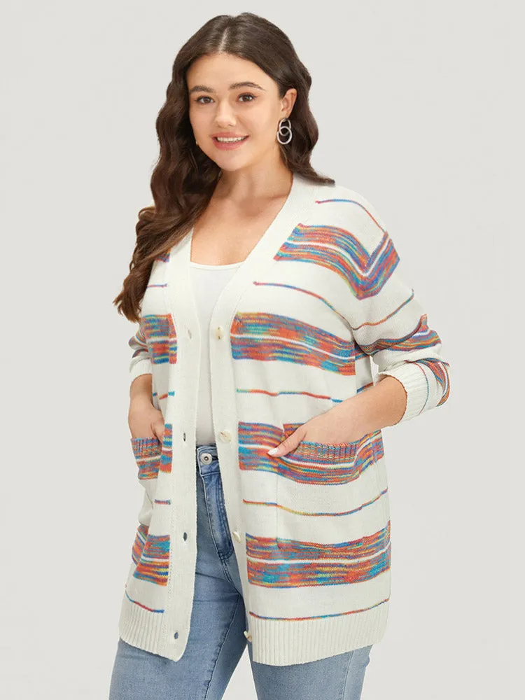 Ombre Patchwork Button Through Patched Pocket Cardigan