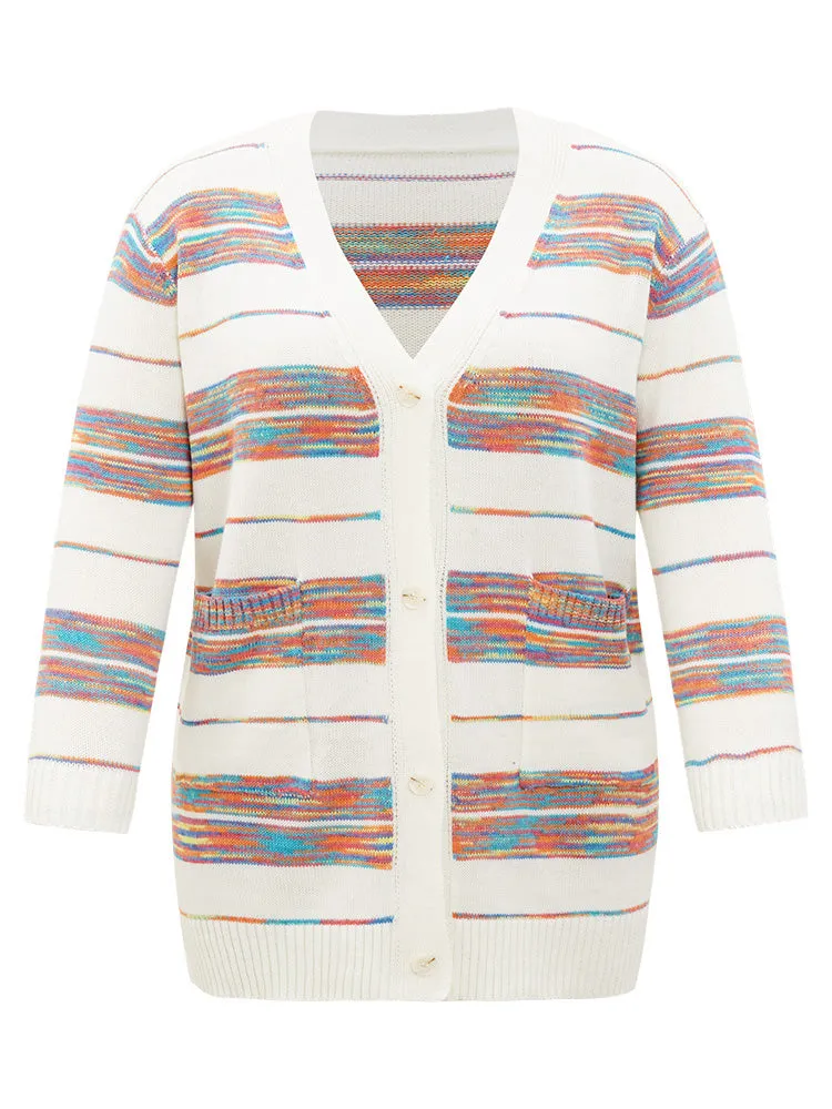 Ombre Patchwork Button Through Patched Pocket Cardigan