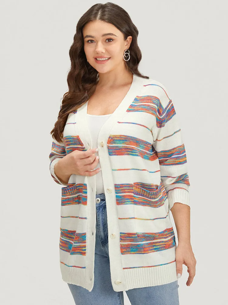 Ombre Patchwork Button Through Patched Pocket Cardigan