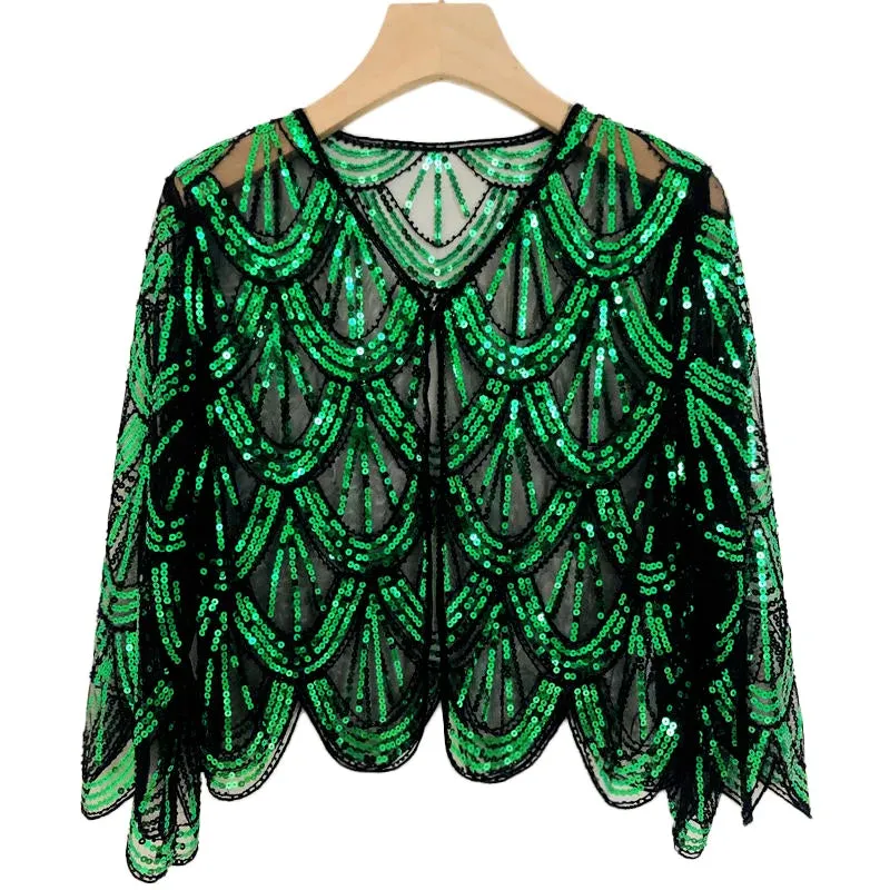 Opulent Nightfall Sequin Cape Shrug