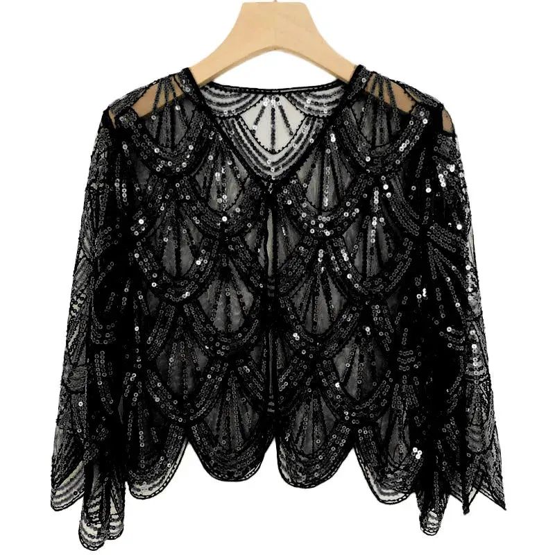 Opulent Nightfall Sequin Cape Shrug