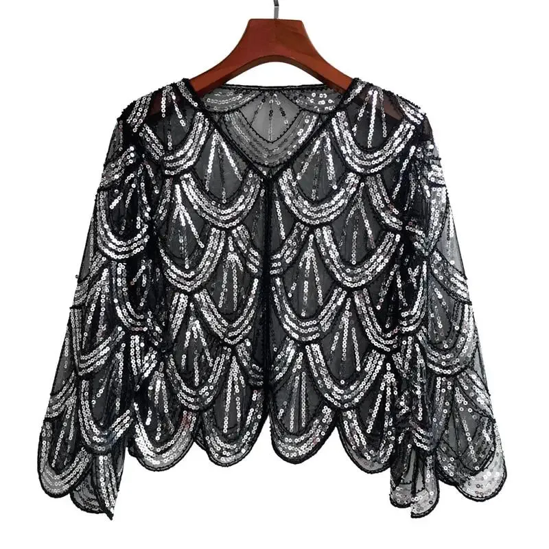 Opulent Nightfall Sequin Cape Shrug