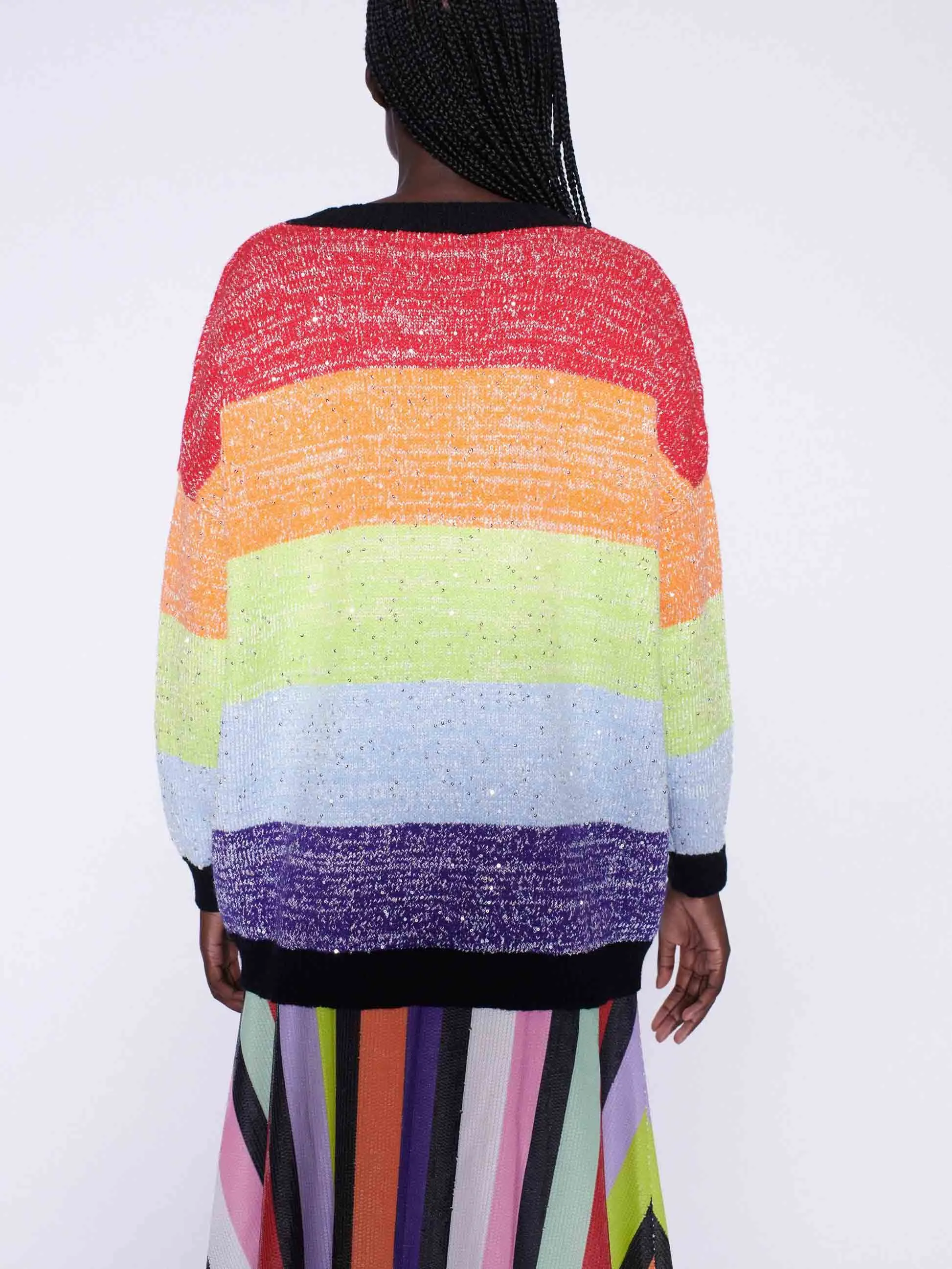 Rainbow Stripe Sequins Cardigan & Multi Sequin Stripe Skirt