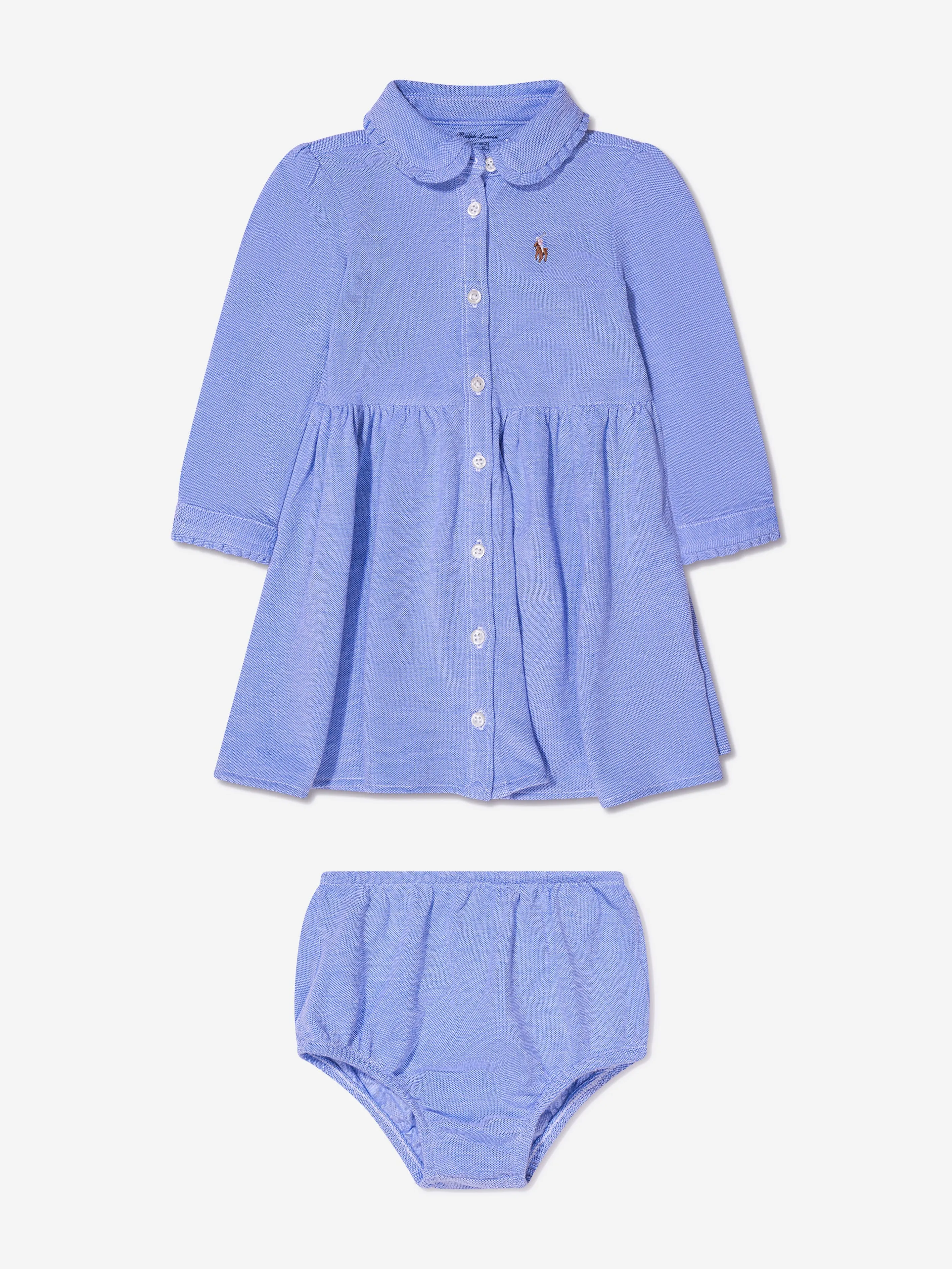 Ralph Lauren Baby Girls Long Sleeve Piqué Dress