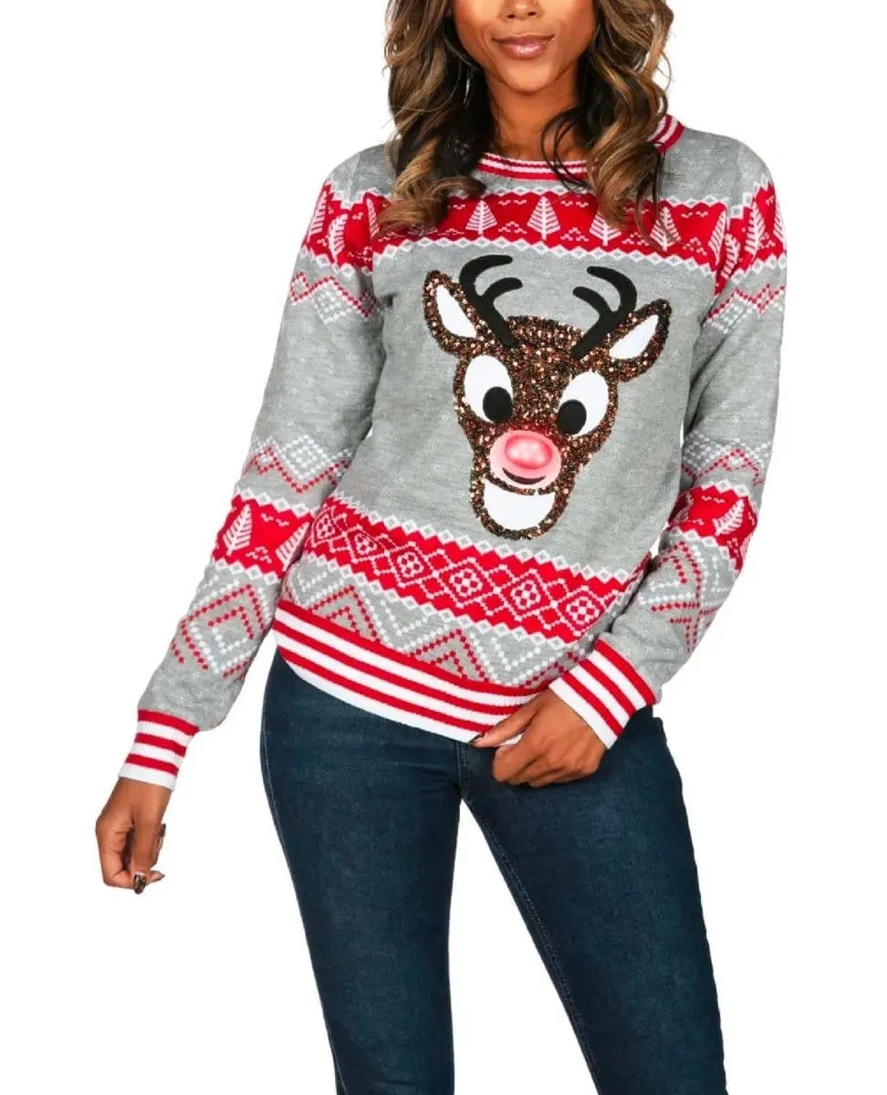 Rudolph Light Up Christmas Sweater Gray