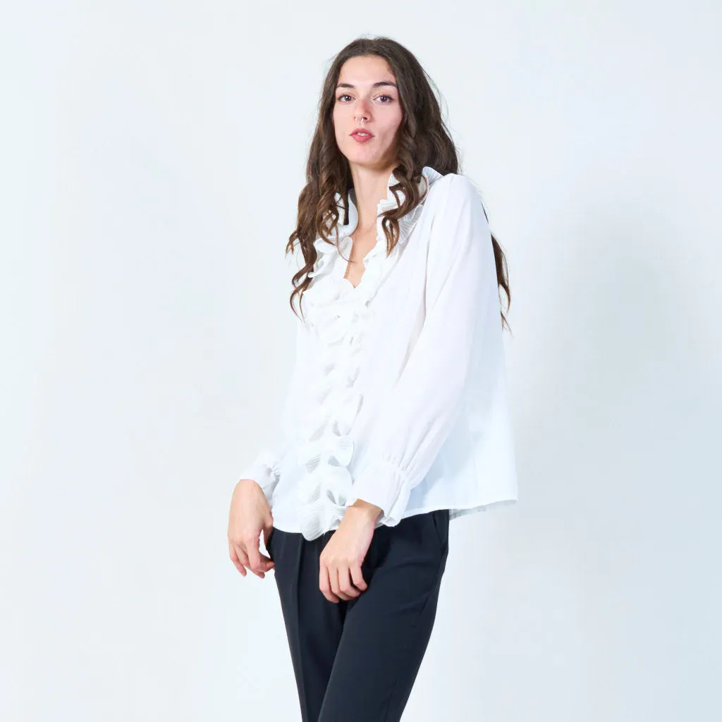 Ruffled front blouse with statement details wholesale